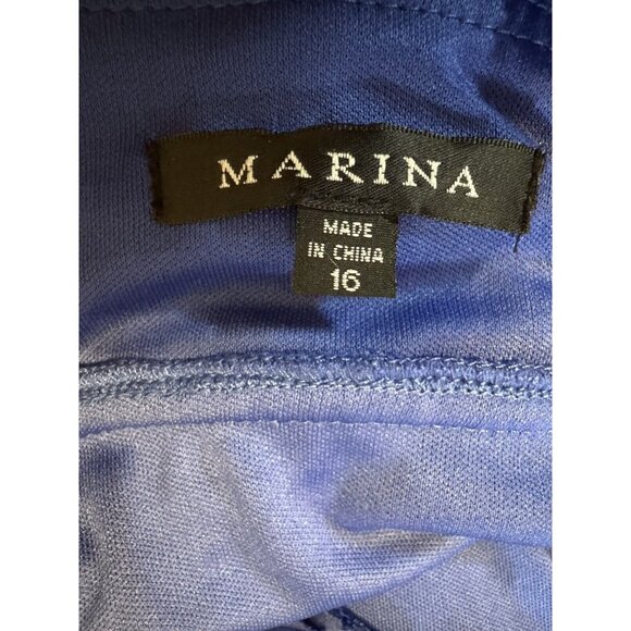 Marina Dress 16 Blue Stretch Lace Wedding Party Cruise V Neck Short Sleeve - Picture 10 of 11